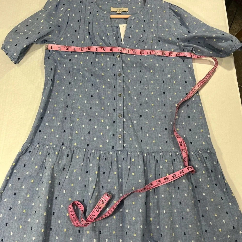LOFT CLIP CHAMBRAY TIERED SWING DRESS NEW WITH TAG (a310) - Picture 2 of 14